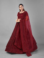 Red Heavy Embroidered Soft Net Bridal Lehenga