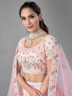 Myra Beautiful Pink Heavy Embroidered Soft Net Bridal Lehenga online