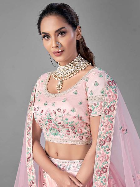 Myra Pink Heavy Embroidered Soft Net bridal Lehenga