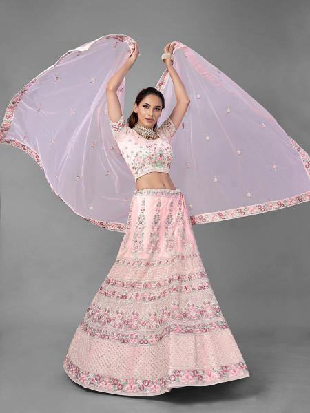 Myra Pink Heavy Embroidered Soft Net bridal Lehenga