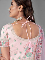 Beautiful Pink Heavy Embroidered Soft Net Bridal 