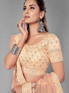 Myra Peach Heavy Embroidered Soft Net bridal Lehenga