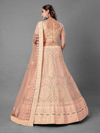 Fashion Peach Heavy Embroidered Soft Net Bridal 