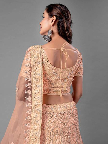 Fashion Peach Heavy Embroidered Soft Net Bridal Lehenga