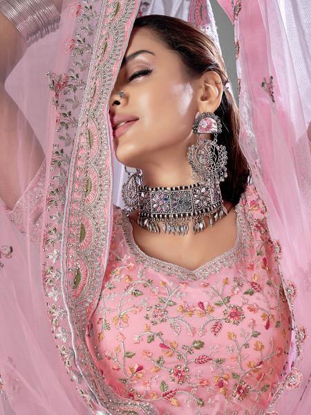 Myra Pink Heavy Embroidered Soft Net Bridal Lehenga