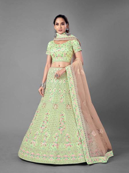 Myra Pista Heavy Embroidered Soft Net bridal Lehenga