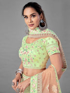 Myra Bridal Lehenga in Pista Heavy Embroidered Soft Net Online