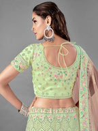 Bridal Lehenga in Pista Heavy Embroidered Soft Net