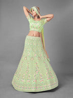 Myra Pista Heavy Embroidered Soft Net bridal Lehenga
