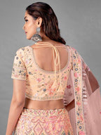 Beautiful Peach Heavy Embroidered Soft Net Traditional