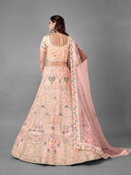 Beautiful Peach Heavy Embroidered Soft Net Traditional Bridal 