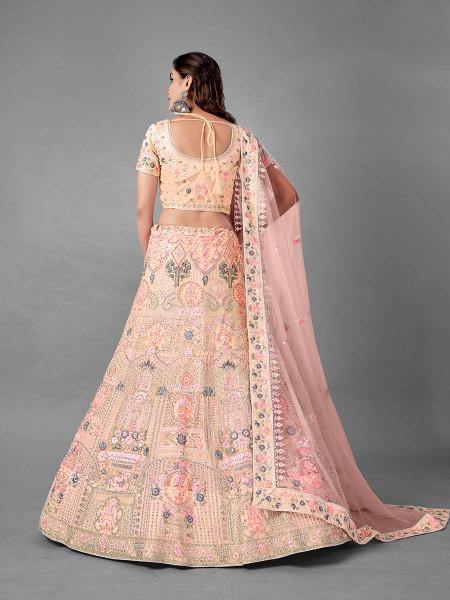 Myra Peach Heavy Embroidered Soft Net bridal Lehenga