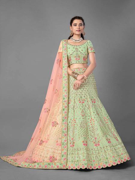 Beautiful Pista Heavy Embroidered Art Silk Bridal 
