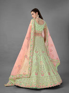Myra Beautiful Pista Heavy Embroidered Art Silk Bridal Lehenga online