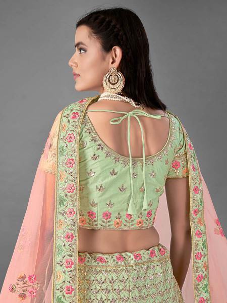 Myra Beautiful Pista Heavy Embroidered Art Silk Bridal 