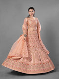 Myra Peach Heavy Embroidered Satin Bridal Lehenga
