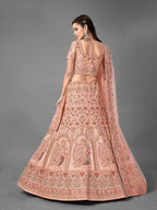Myra Peach Heavy Embroidered Satin Bridal Lehenga