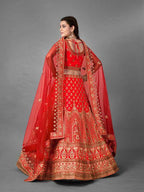 Myra Red Heavy Embroidered Satin Bridal Lehenga