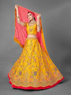 Beautiful Yellow Heavy Embroidered Art Silk Bridal LehengaMyra 