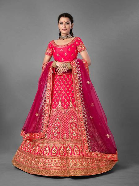 Myra Pink Heavy Embroidered Satin Bridal Lehenga