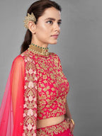 Myra Red Heavy Embroidered Soft Net bridal Lehenga