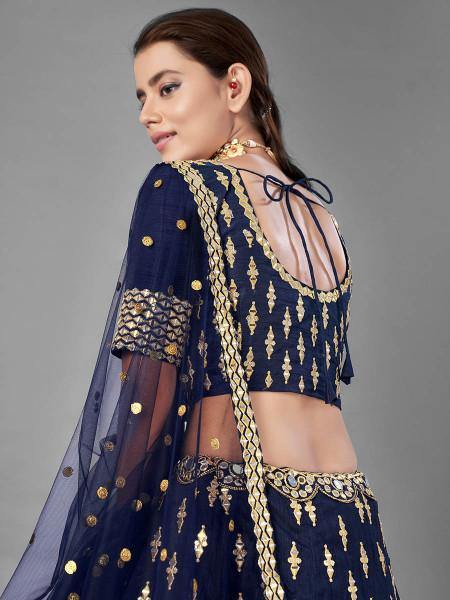 Myra Navy Blue Heavy Embroidered Art Silk bridal Lehenga