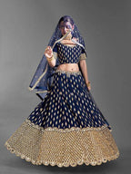 Blue Heavy Embroidered Art Silk Bridal 