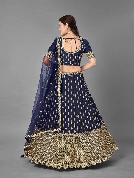 Myra Navy Blue Heavy Embroidered Art Silk Bridal 