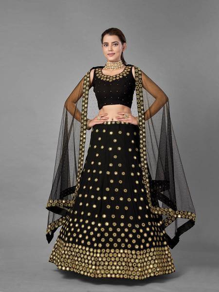 Myra Black Heavy Embroidered Georggette bridal Lehenga