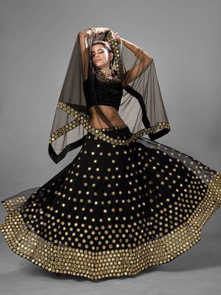 Myra Black Heavy Embroidered Georgette 