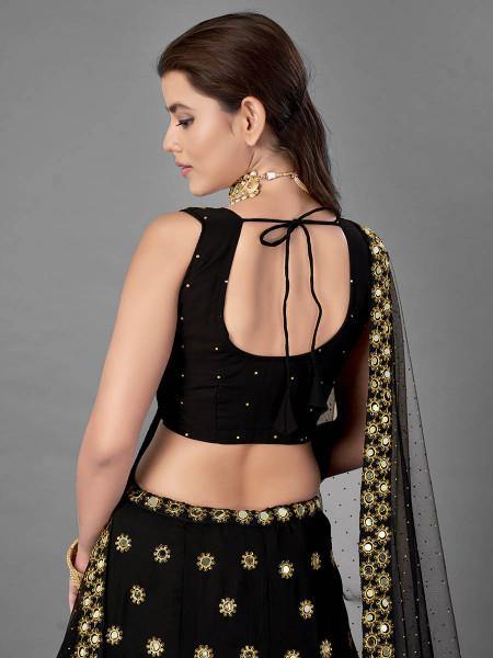 Black Heavy Embroidered Georgette Bridal Lehenga