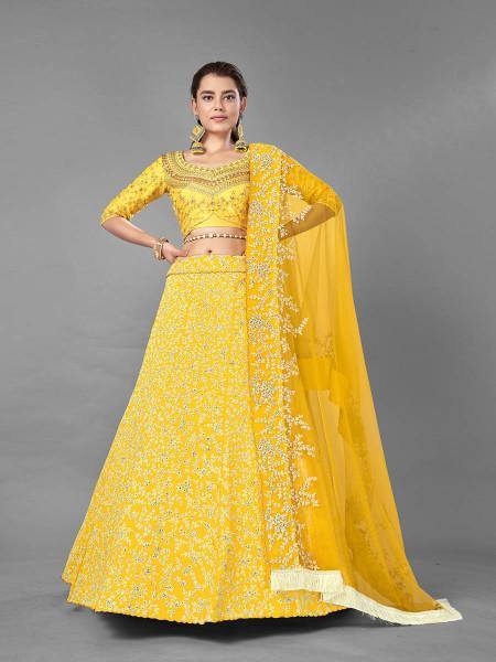 Myra Yellow Heavy Embroidered Art Silk bridal Lehenga
