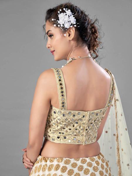 Myra White Heavy Embroidered Viscose Silk Bridal Lehenga