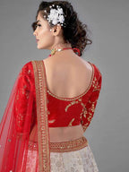 Myra Red Heavy Embroidered Art Silk & Jaquard Bridal Lehenga