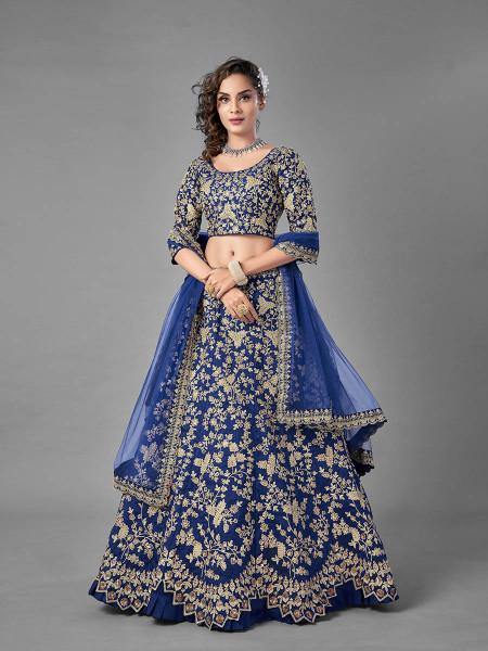 Myra Blue Heavy Embroidered Art Silk Bridal Lehenga