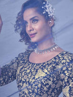 Myra Blue Heavy Embroidered Art Silk Bridal 