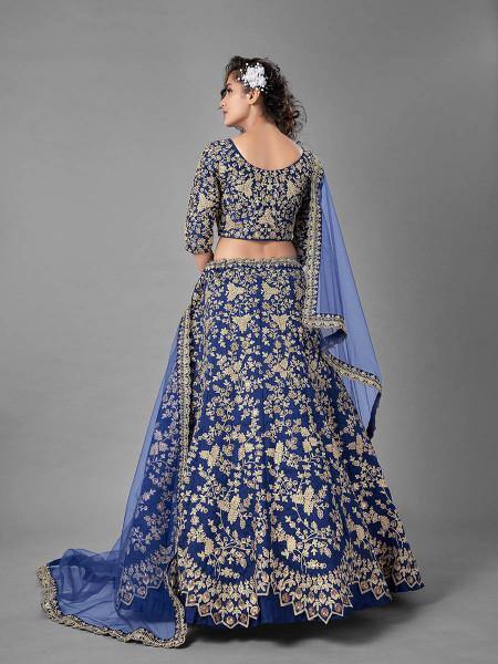 Myra Blue Heavy Embroidered Art Silk Bridal Lehenga