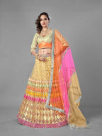 Myra Beige Heavy Embroidered Soft Net Bridal Lehenga online 