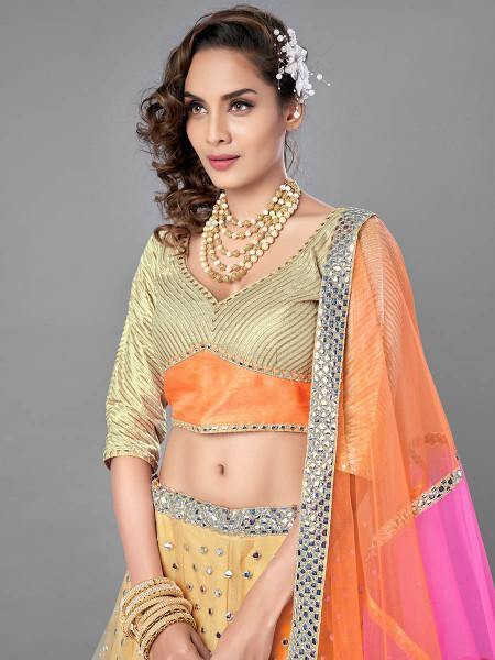 Myra Beige Heavy Embroidered Soft Net Bridal Lehenga