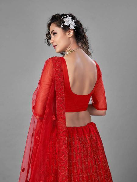 Myra Red Heavy Embroidered Art Silk Bridal Lehenga