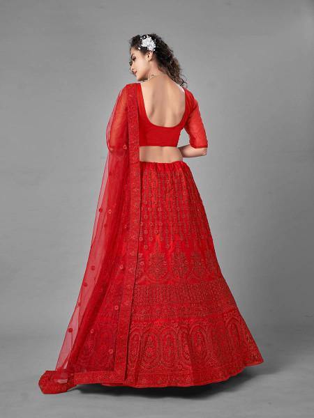 Myra Red Heavy Embroidered Art Silk Bridal Lehenga