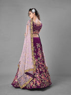Myra Purple Heavy Embroidered Satin Velvet Bridal Lehenga