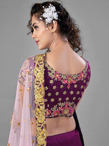 Myra Purple Heavy Embroidered Satin Velvet Bridal Lehenga