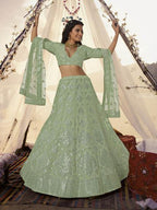 Myra Pista Embroidered Organza Bridal Lehenga