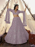 Myra Purple Embroidered Organza Bridal Lehenga