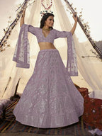 Myra Purple Embroidered Organza Bridal Lehenga