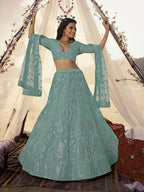 Myra Sea Green Embroidered Organza bridal Lehenga