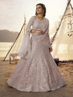Myra Dusty Pink Embroidered Organza Bridal Lehenga