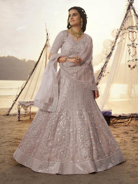 Myra Dusty Pink Embroidered Organza Bridal Lehenga Online
