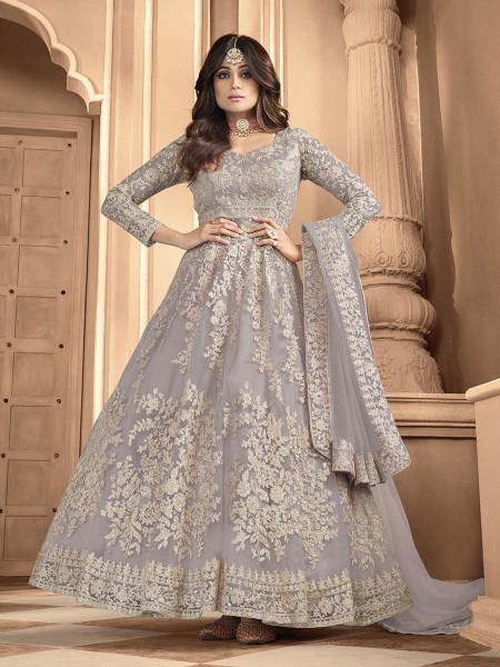 Myra Dusty Grey Heavy Embroidered Anarkali Suit